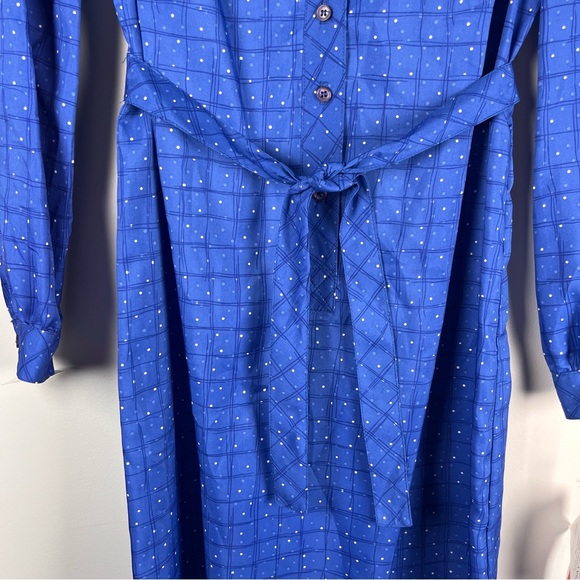 New VTG Schrader Sport Lightweight Belted Blue Polka Dot Button Midi Dress 6P - Picture 7 of 14
